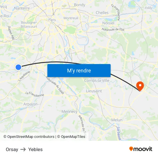 Orsay to Yebles map