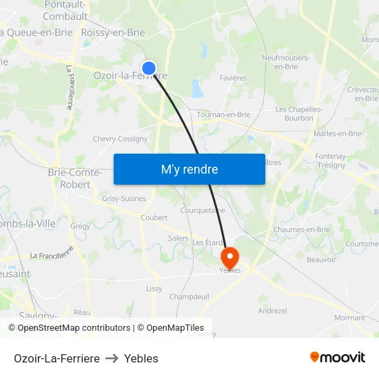 Ozoir-La-Ferriere to Yebles map