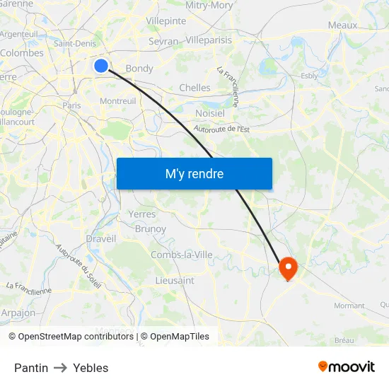 Pantin to Yebles map