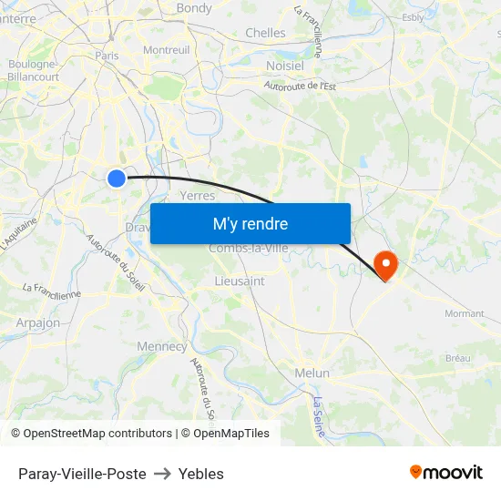 Paray-Vieille-Poste to Yebles map