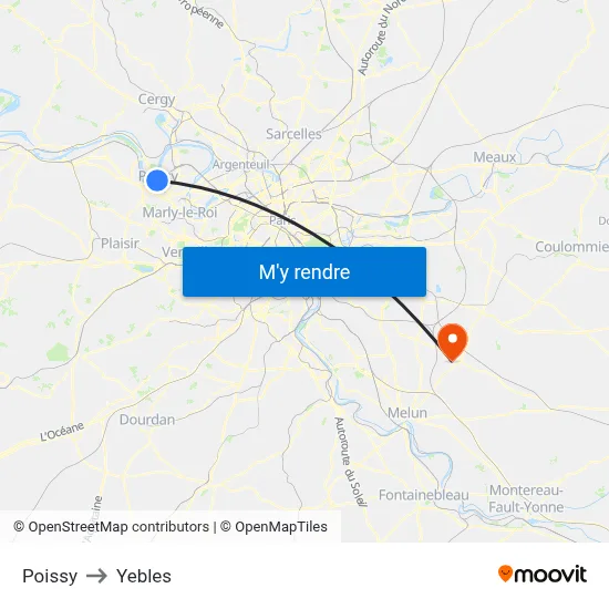 Poissy to Yebles map