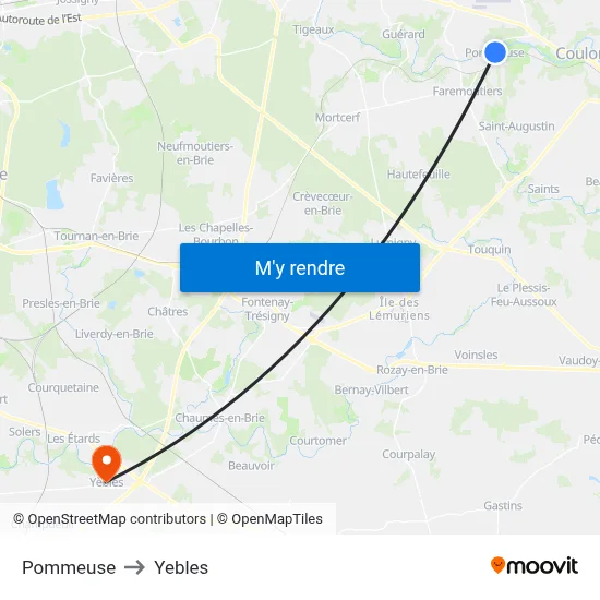 Pommeuse to Yebles map