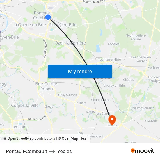 Pontault-Combault to Yebles map