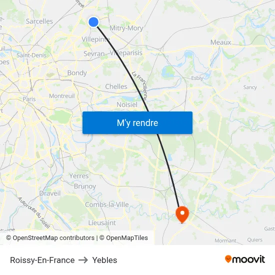 Roissy-En-France to Yebles map
