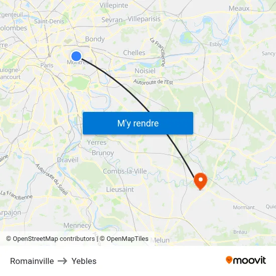 Romainville to Yebles map