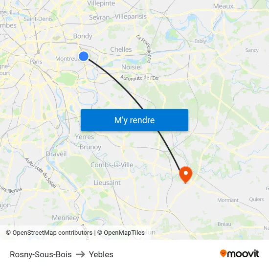Rosny-Sous-Bois to Yebles map