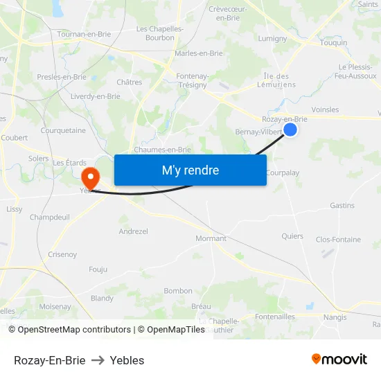 Rozay-En-Brie to Yebles map
