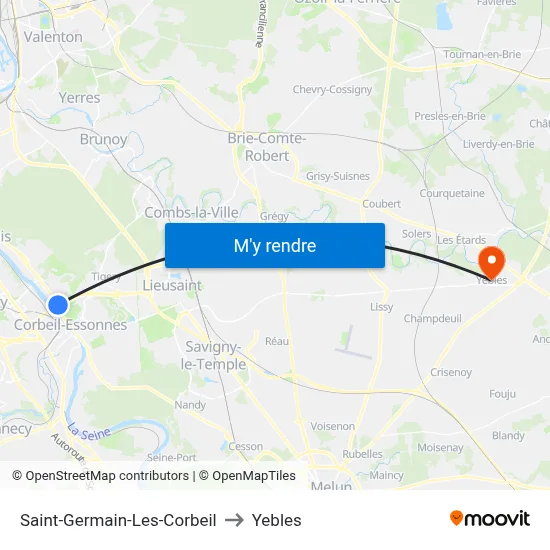 Saint-Germain-Les-Corbeil to Yebles map
