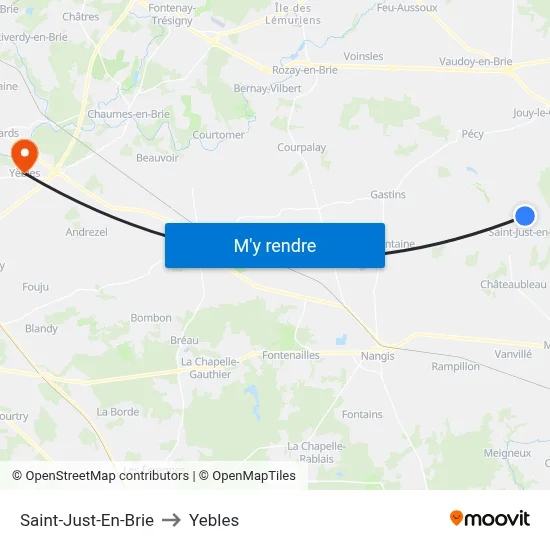 Saint-Just-En-Brie to Yebles map