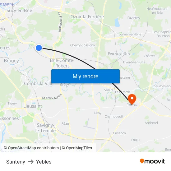 Santeny to Yebles map