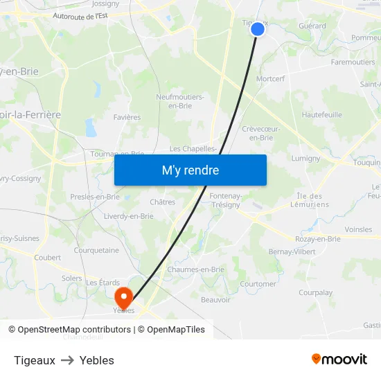 Tigeaux to Yebles map