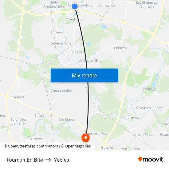 Tournan-En-Brie to Yebles map