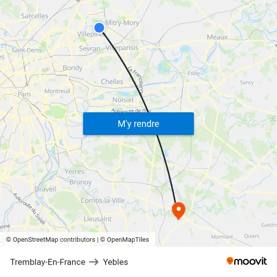 Tremblay-En-France to Yebles map