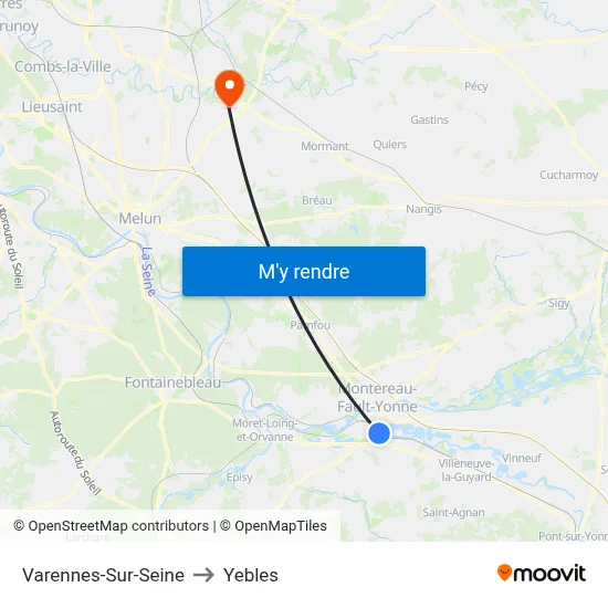 Varennes-Sur-Seine to Yebles map