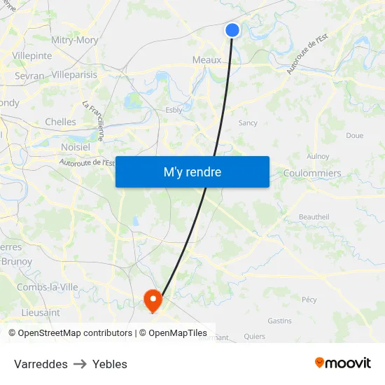 Varreddes to Yebles map