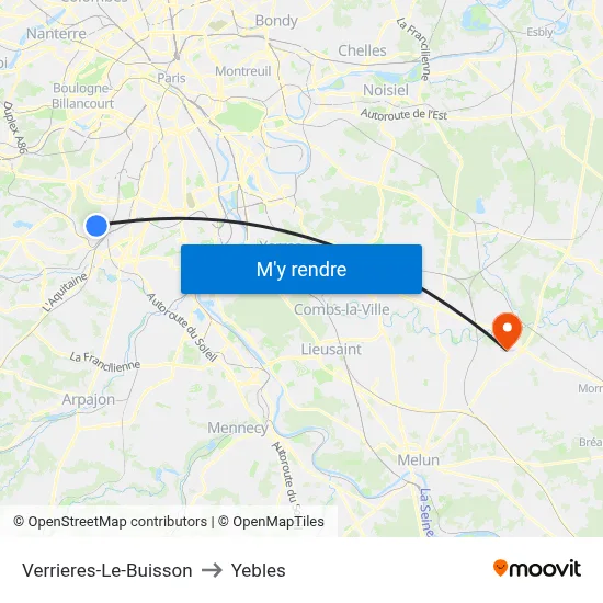 Verrieres-Le-Buisson to Yebles map