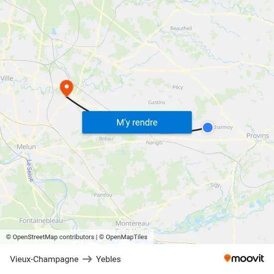 Vieux-Champagne to Yebles map
