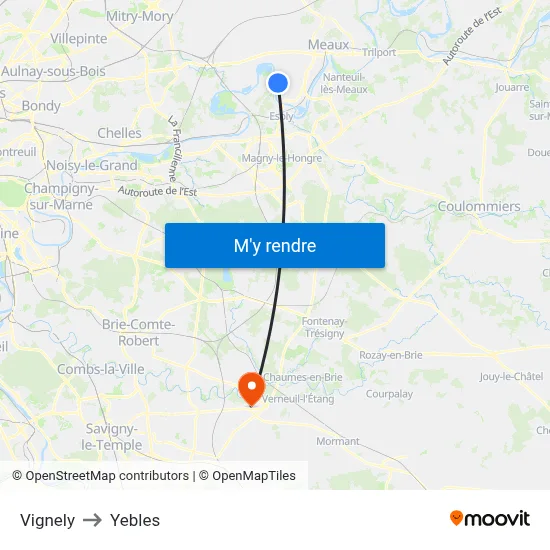 Vignely to Yebles map