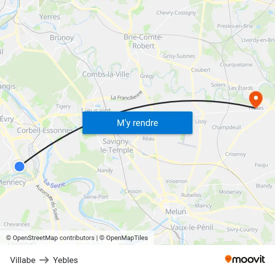 Villabe to Yebles map