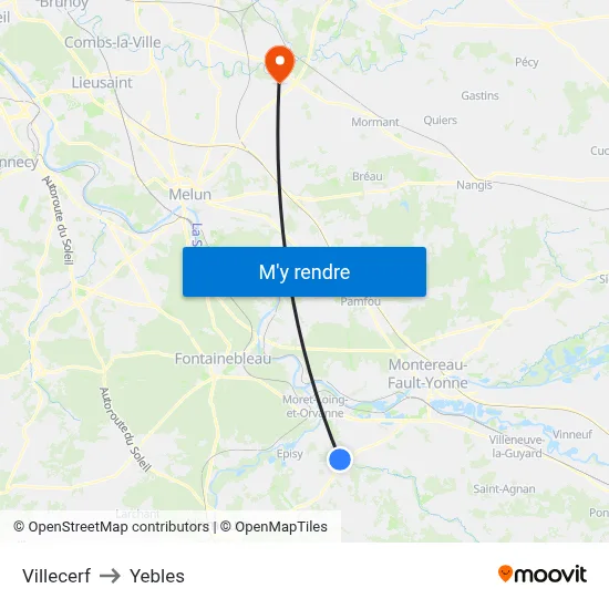 Villecerf to Yebles map