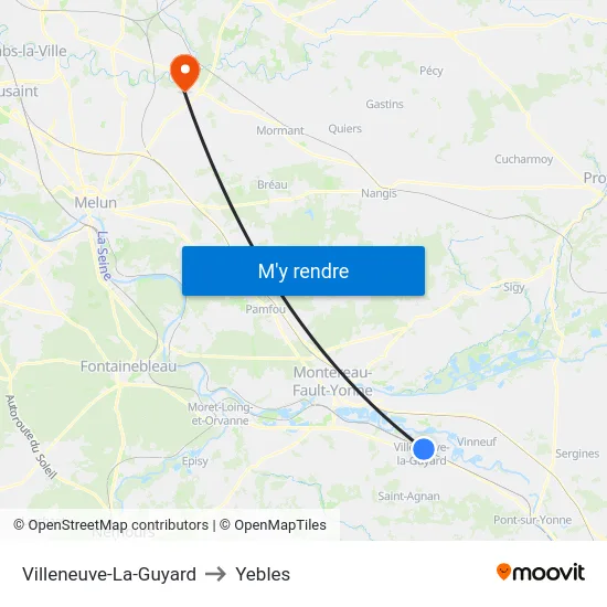 Villeneuve-La-Guyard to Yebles map