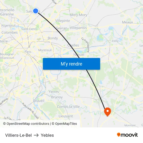 Villiers-Le-Bel to Yebles map
