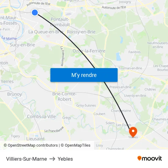 Villiers-Sur-Marne to Yebles map
