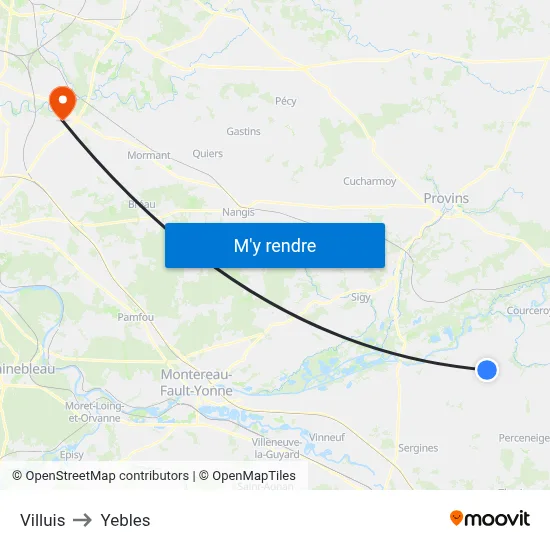 Villuis to Yebles map