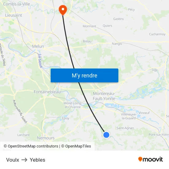 Voulx to Yebles map
