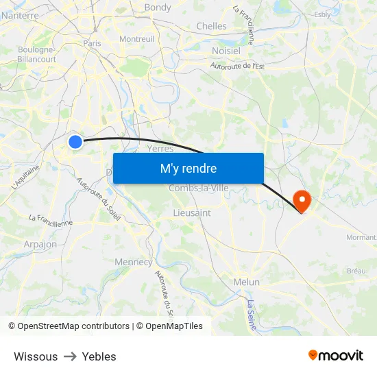 Wissous to Yebles map