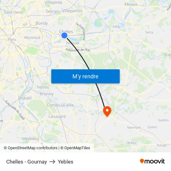 Chelles - Gournay to Yebles map