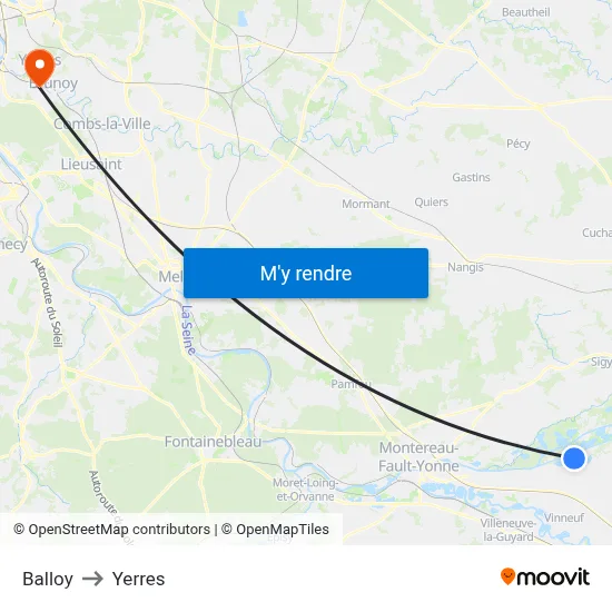 Balloy to Yerres map