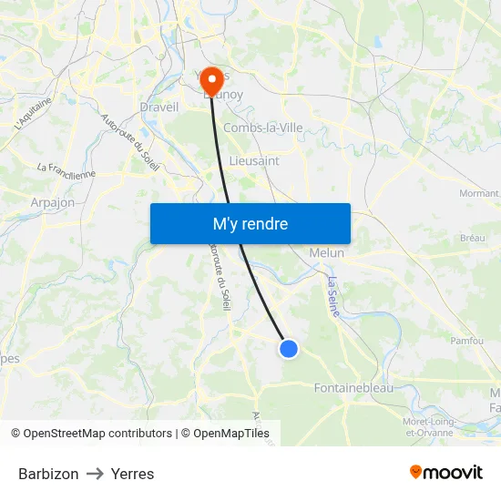 Barbizon to Yerres map