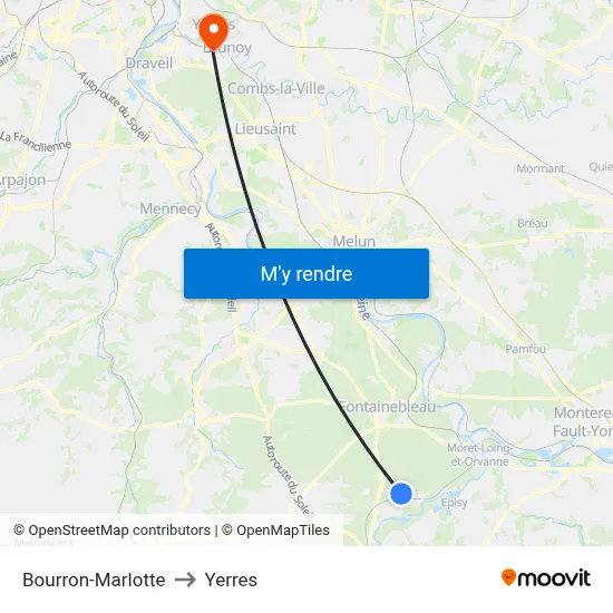 Bourron-Marlotte to Yerres map