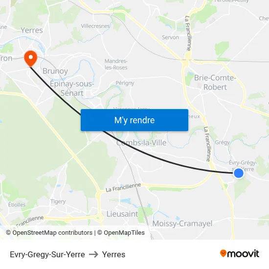 Evry-Gregy-Sur-Yerre to Yerres map