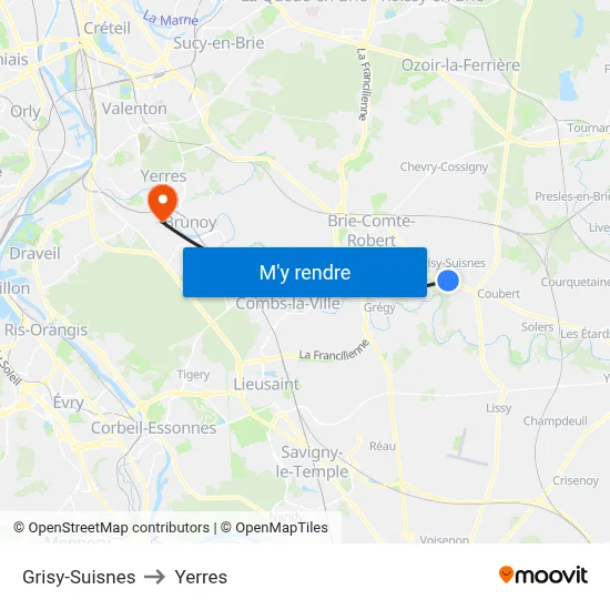 Grisy-Suisnes to Yerres map