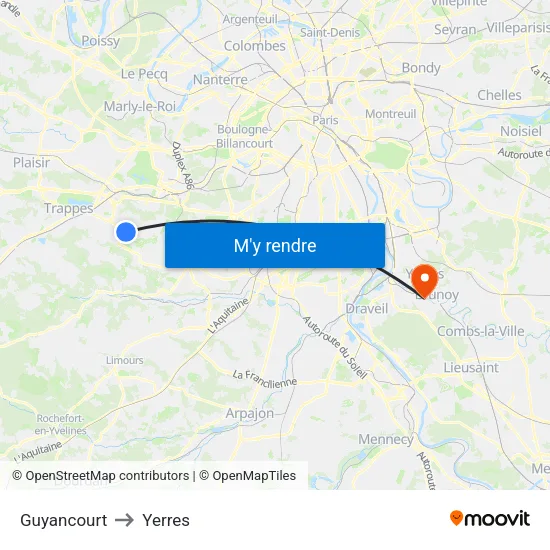 Guyancourt to Yerres map