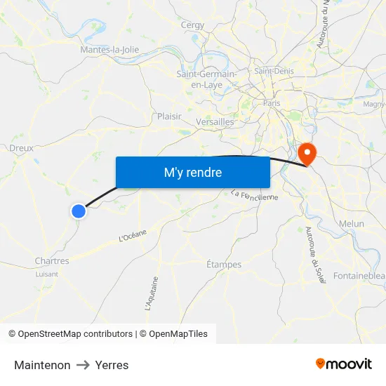 Maintenon to Yerres map