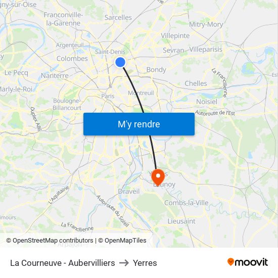 La Courneuve - Aubervilliers to Yerres map