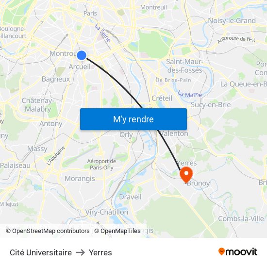 Cité Universitaire to Yerres map
