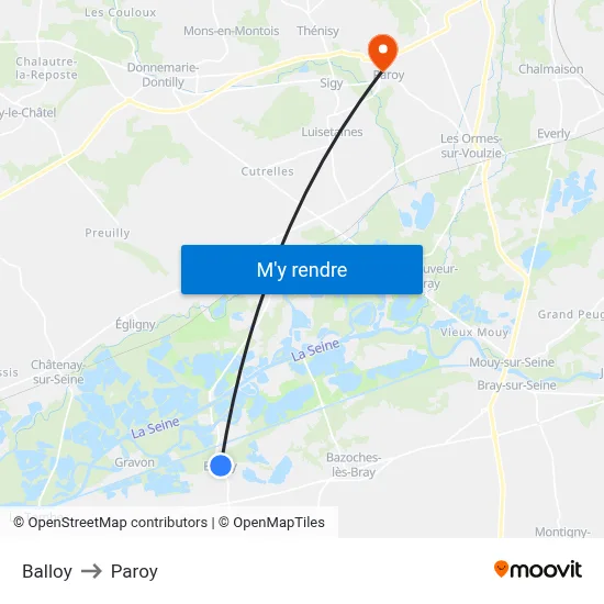Balloy to Paroy map