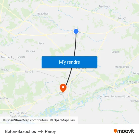Beton-Bazoches to Paroy map