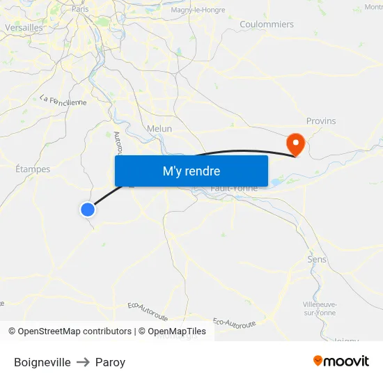 Boigneville to Paroy map