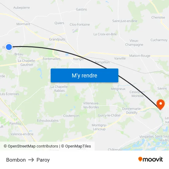 Bombon to Paroy map
