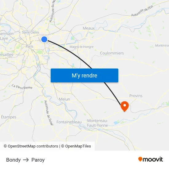 Bondy to Paroy map