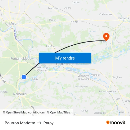 Bourron-Marlotte to Paroy map