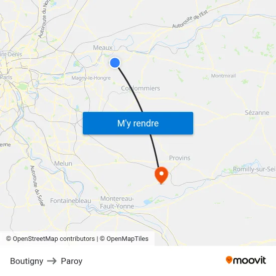Boutigny to Paroy map