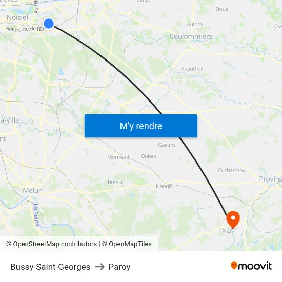 Bussy-Saint-Georges to Paroy map