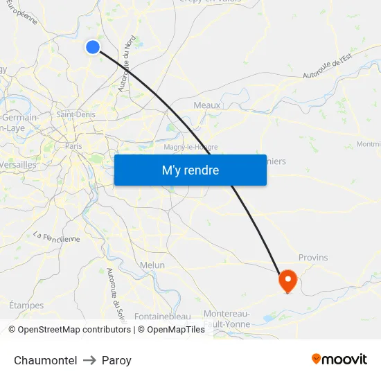 Chaumontel to Paroy map