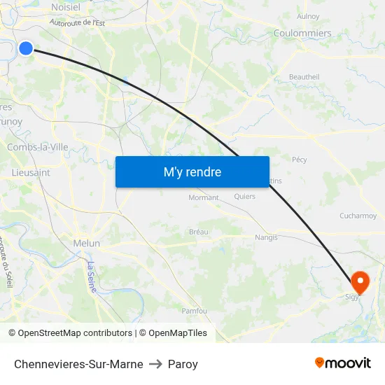 Chennevieres-Sur-Marne to Paroy map